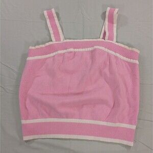 Dokotoo Women Pink And White Cropped  Ribbed Tank Top 2X